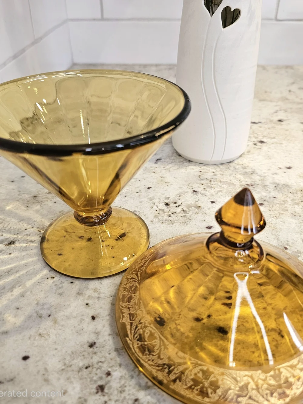 Westmoreland Amber Glass Compote Covered Candy Dish Home Accent Art Deco Vanity